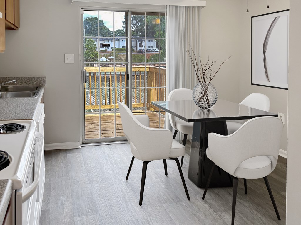 a kitchen and dining area